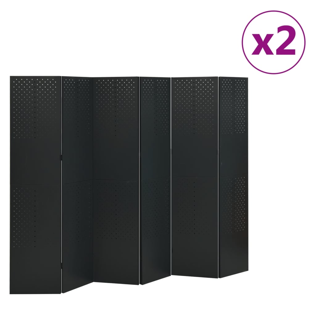 6 - Panel Room Dividers 2 pcs Black 240x180 cm Steel - Newstart Furniture