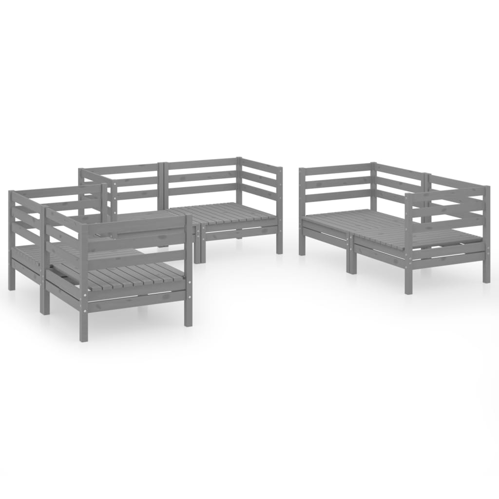 6 Piece Garden Lounge Set Grey Solid Pinewood - Newstart Furniture