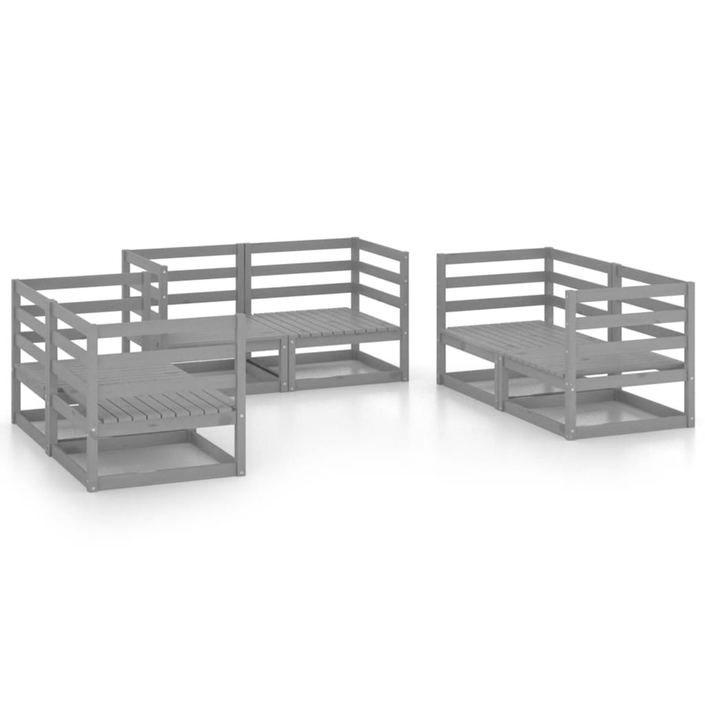 6 Piece Garden Lounge Set Grey Solid Pinewood - Newstart Furniture