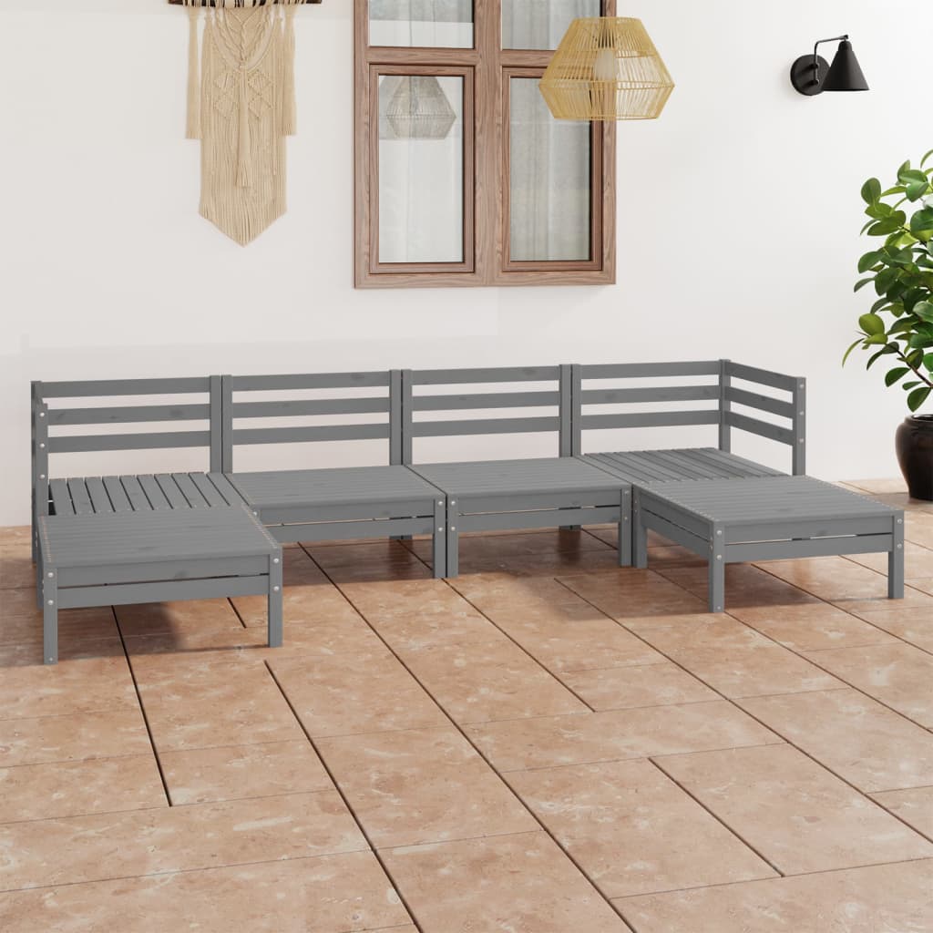 6 Piece Garden Lounge Set Grey Solid Pinewood - Newstart Furniture