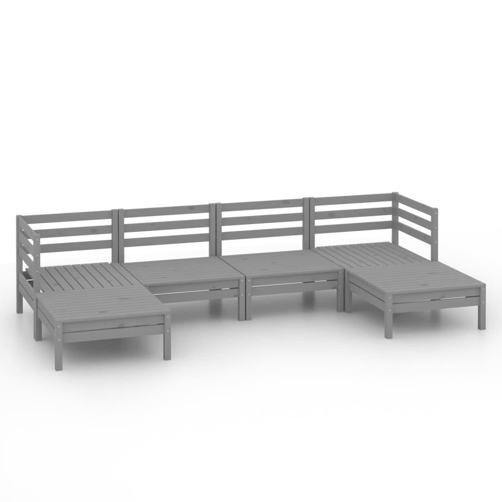 6 Piece Garden Lounge Set Grey Solid Pinewood - Newstart Furniture