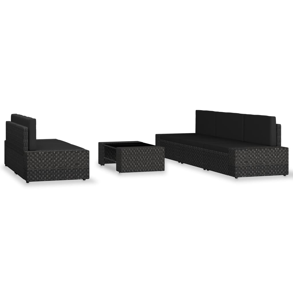 6 Piece Garden Lounge Set Poly Rattan Black - Newstart Furniture