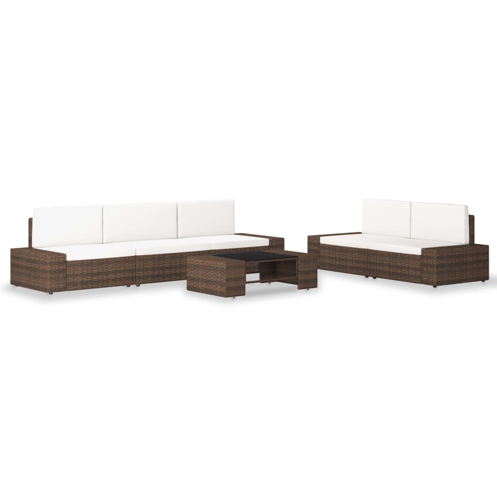 6 Piece Garden Lounge Set Poly Rattan Brown - Newstart Furniture