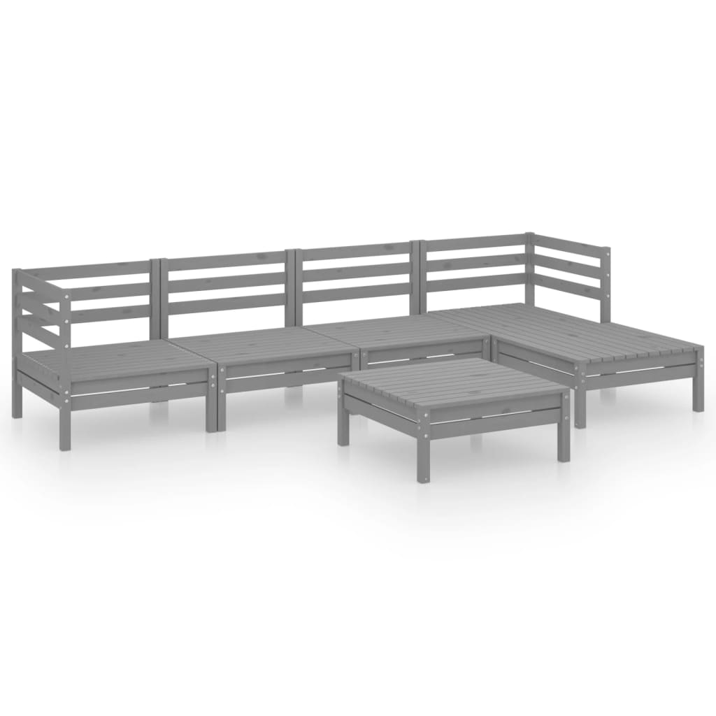 6 Piece Garden Lounge Set Solid Pinewood Grey - Newstart Furniture