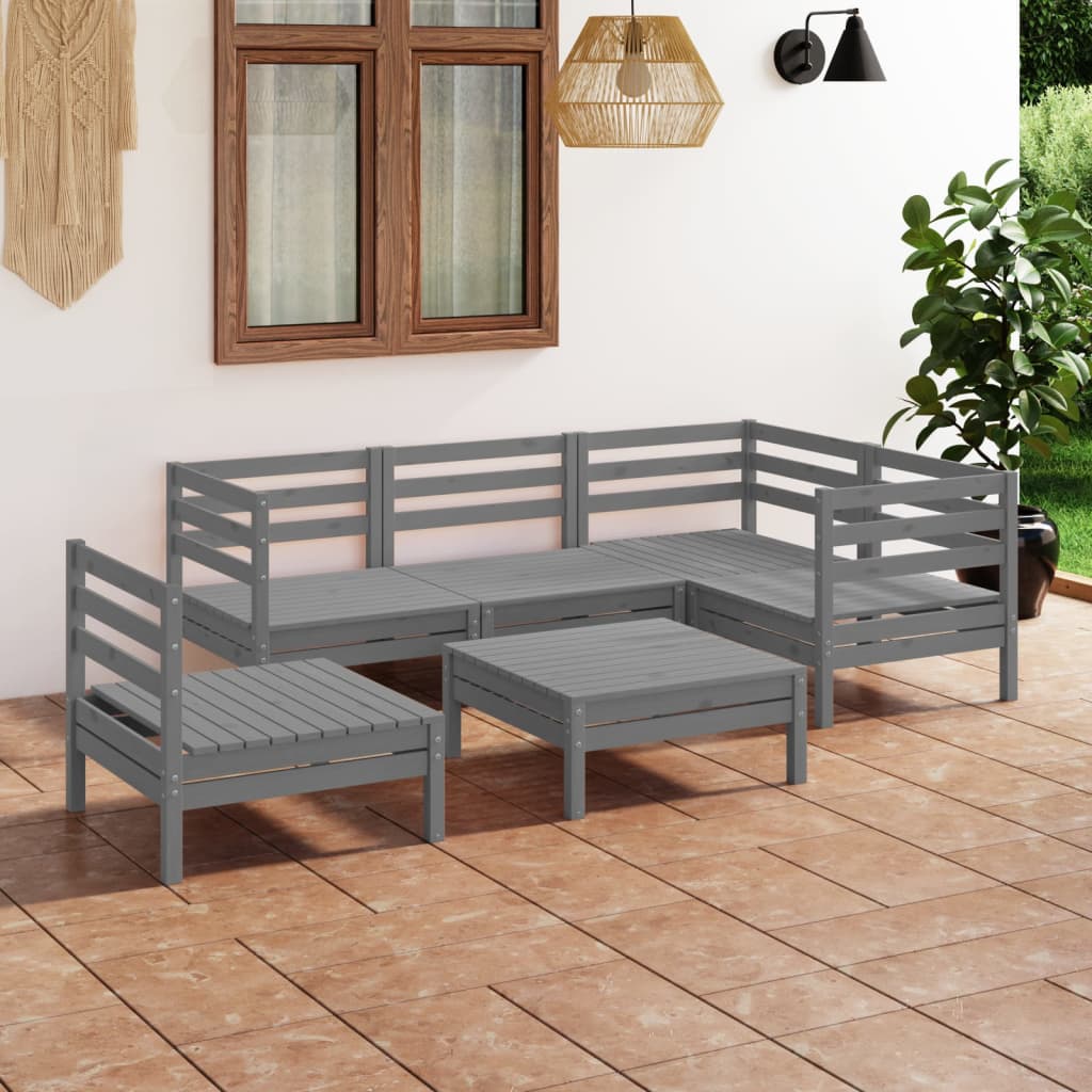 6 Piece Garden Lounge Set Solid Pinewood Grey - Newstart Furniture