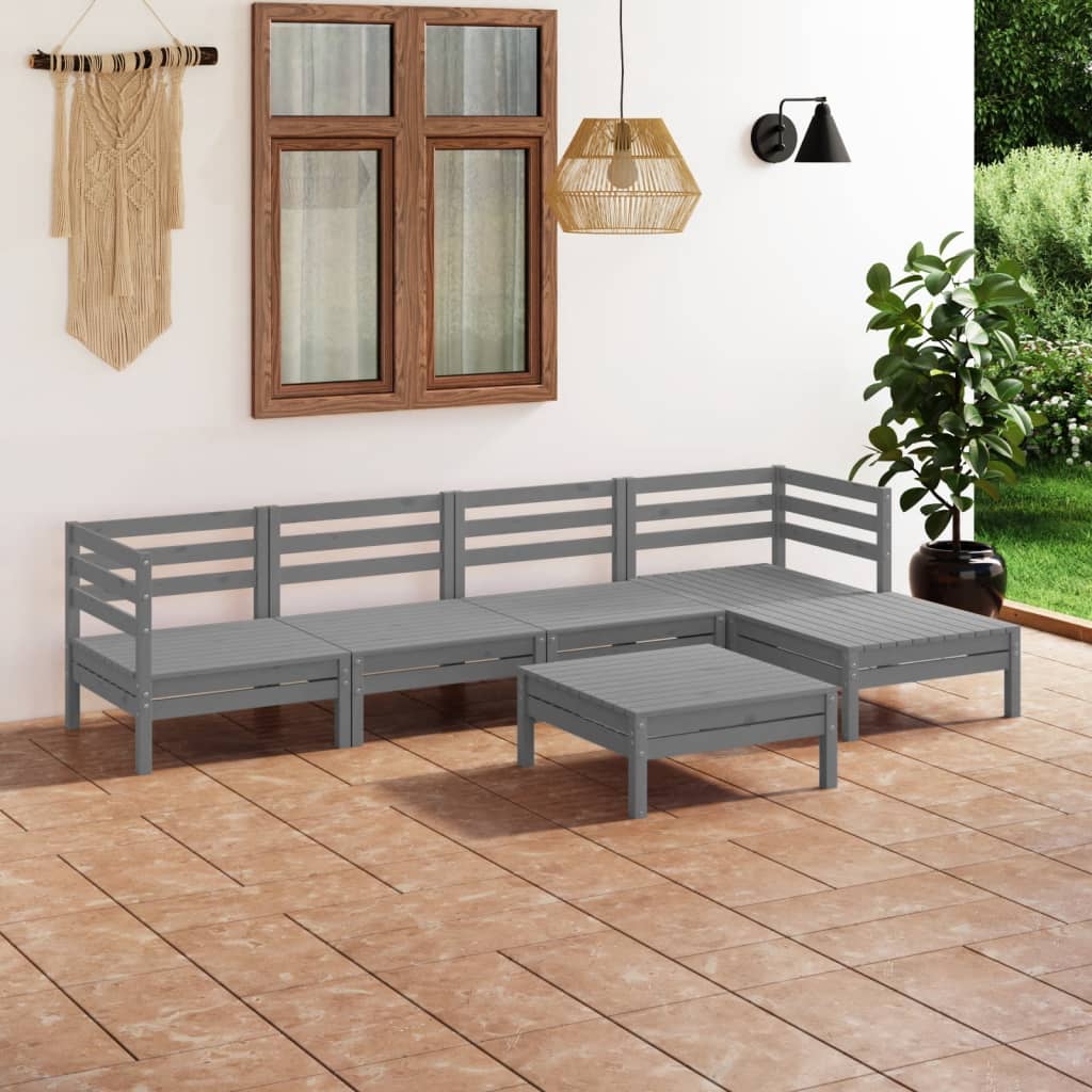 6 Piece Garden Lounge Set Solid Pinewood Grey - Newstart Furniture