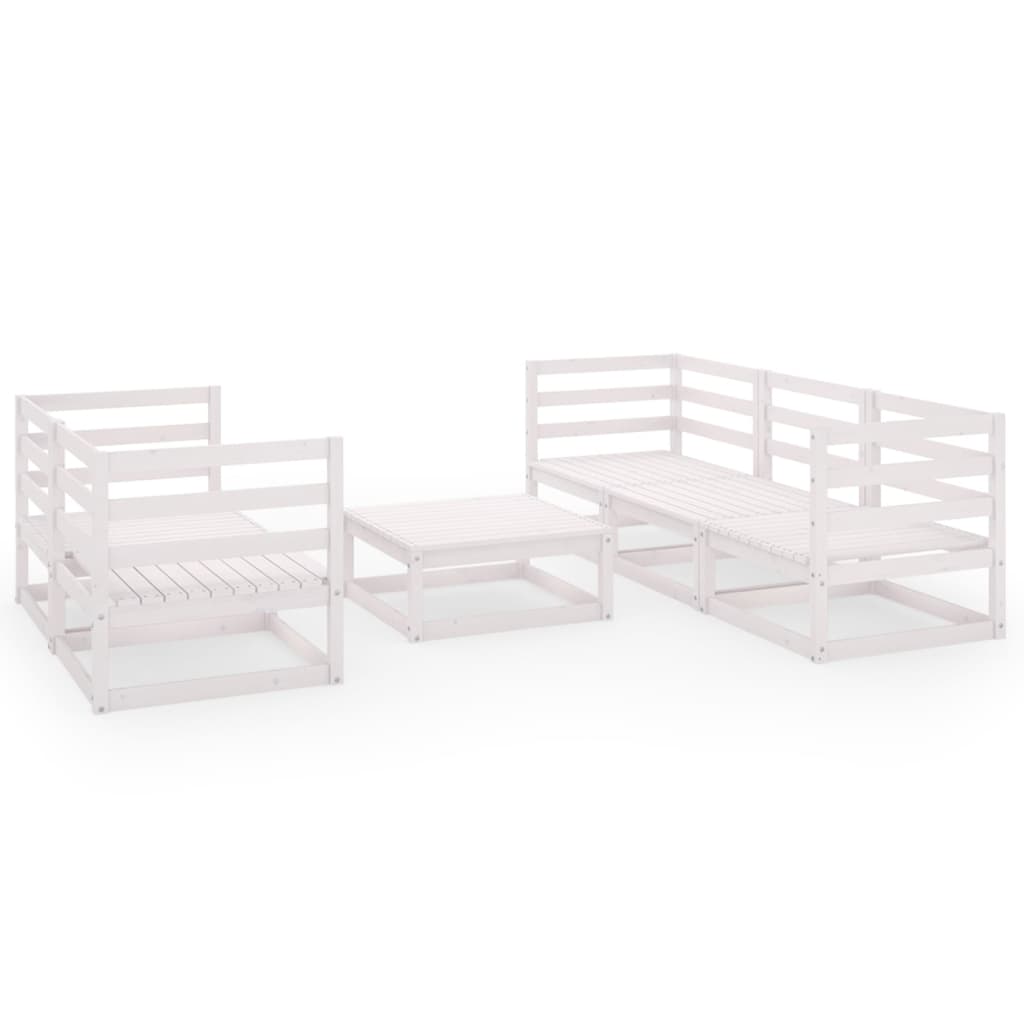 6 Piece Garden Lounge Set White Solid Pinewood - Newstart Furniture