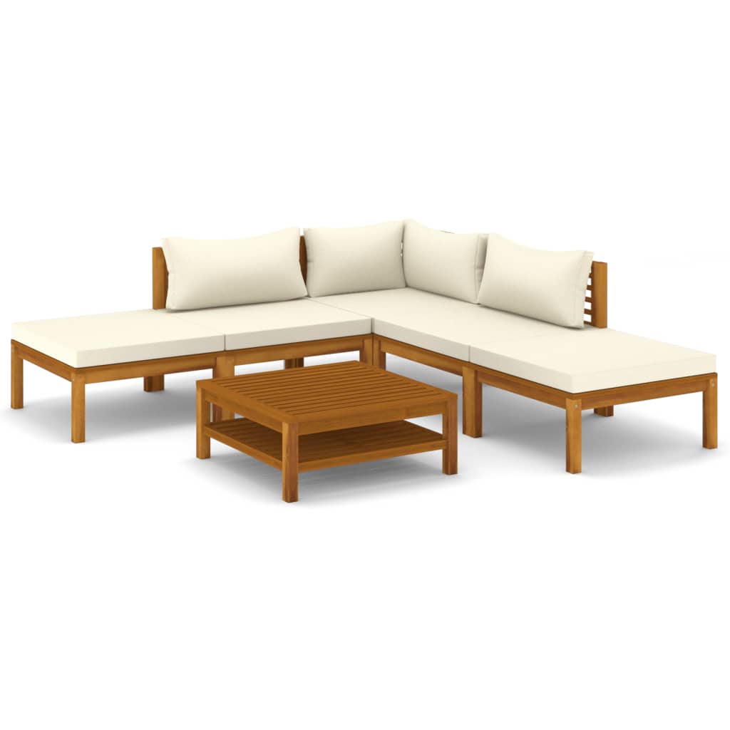 6 Piece Garden Lounge Set with Cream Cushion Solid Acacia Wood - Newstart Furniture