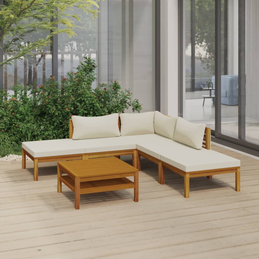 6 Piece Garden Lounge Set with Cream Cushion Solid Acacia Wood - Newstart Furniture