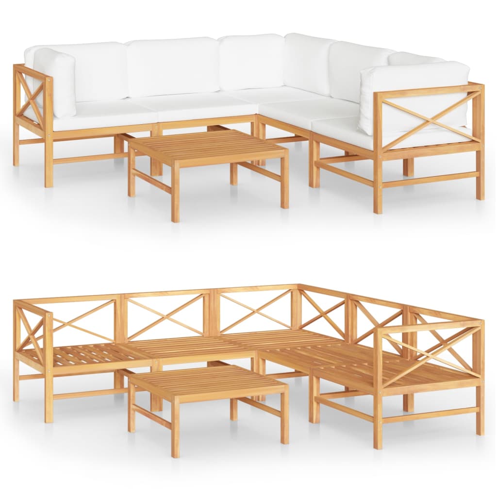 6 Piece Garden Lounge Set with Cream Cushions Solid Teak Wood - Newstart Furniture