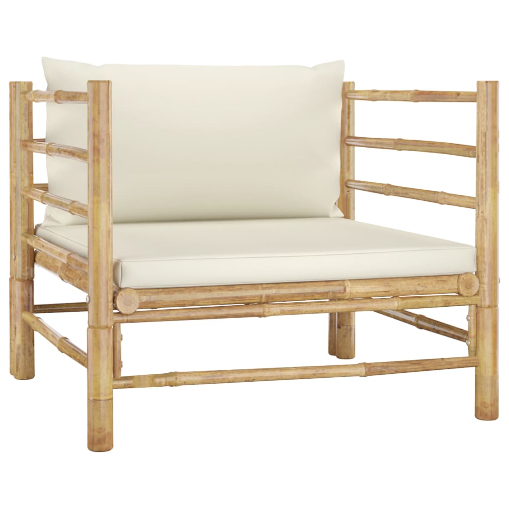 6 Piece Garden Lounge Set with Cream White Cushions Bamboo - Newstart Furniture