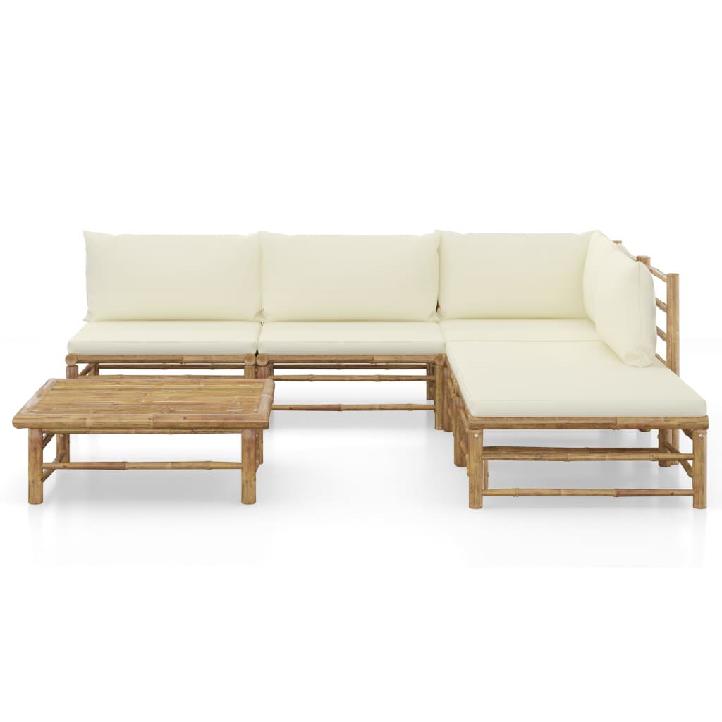 6 Piece Garden Lounge Set with Cream White Cushions Bamboo - Newstart Furniture