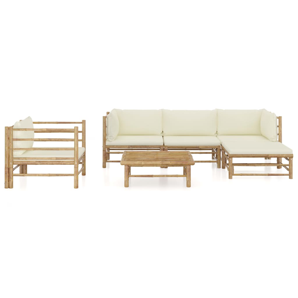 6 Piece Garden Lounge Set with Cream White Cushions Bamboo - Newstart Furniture