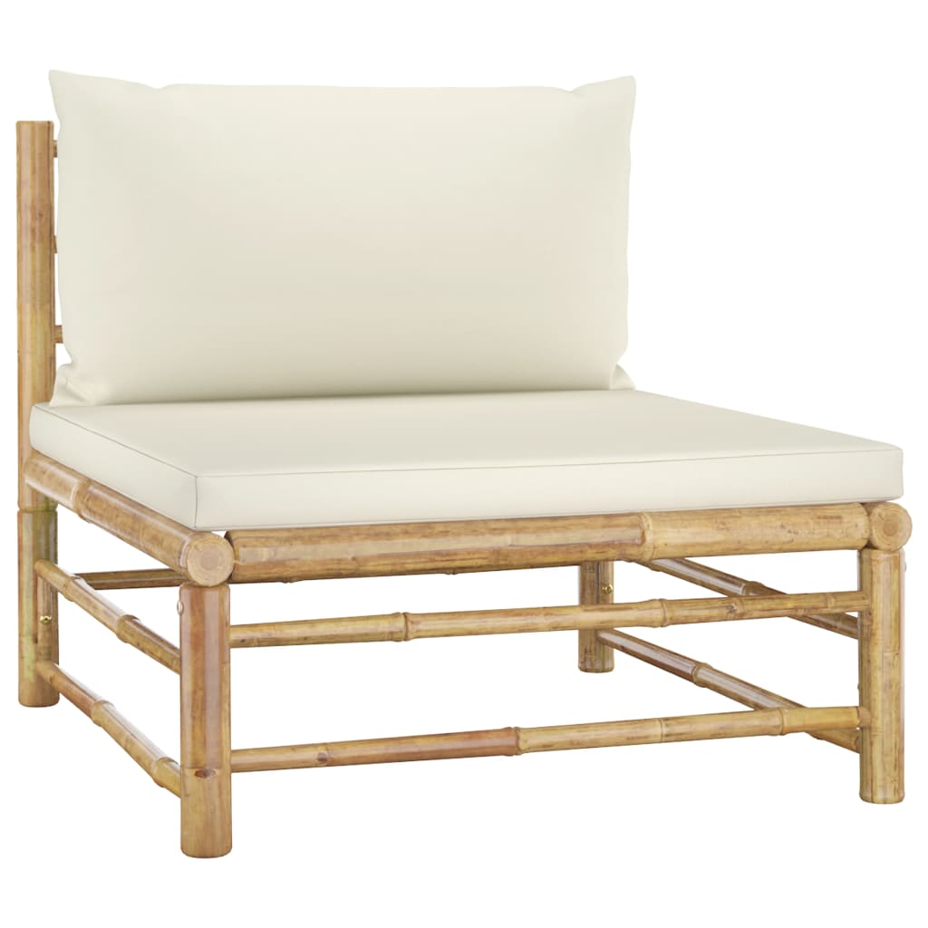 6 Piece Garden Lounge Set with Cream White Cushions Bamboo - Newstart Furniture