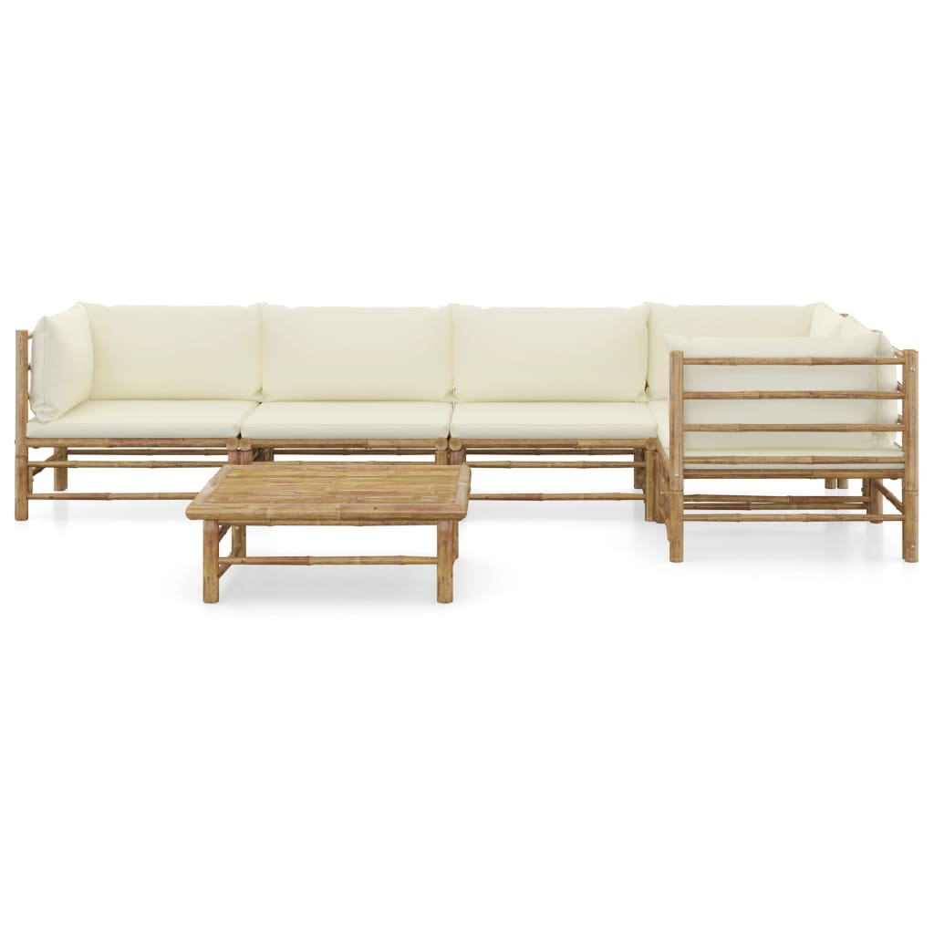 6 Piece Garden Lounge Set with Cream White Cushions Bamboo - Newstart Furniture