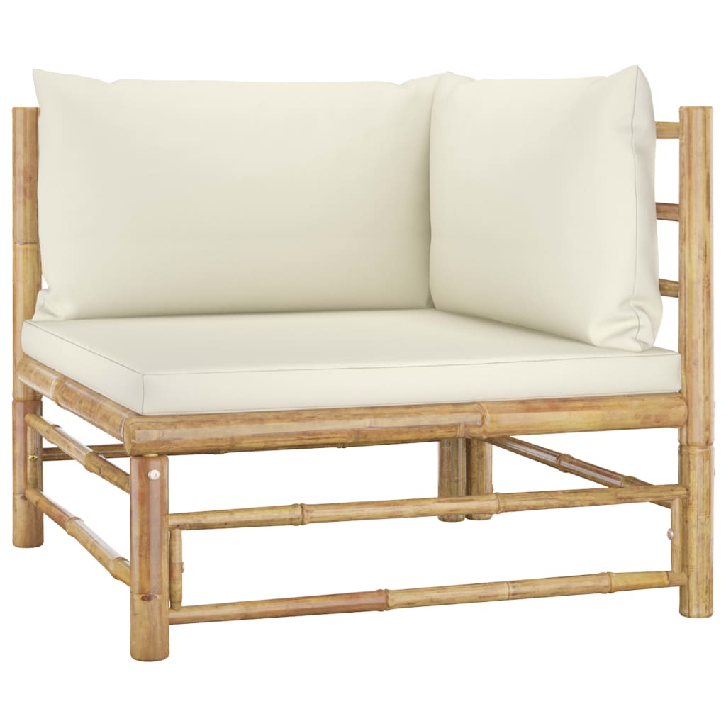 6 Piece Garden Lounge Set with Cream White Cushions Bamboo - Newstart Furniture