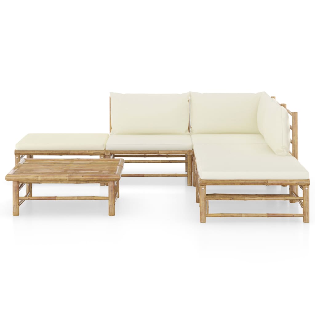 6 Piece Garden Lounge Set with Cream White Cushions Bamboo - Newstart Furniture