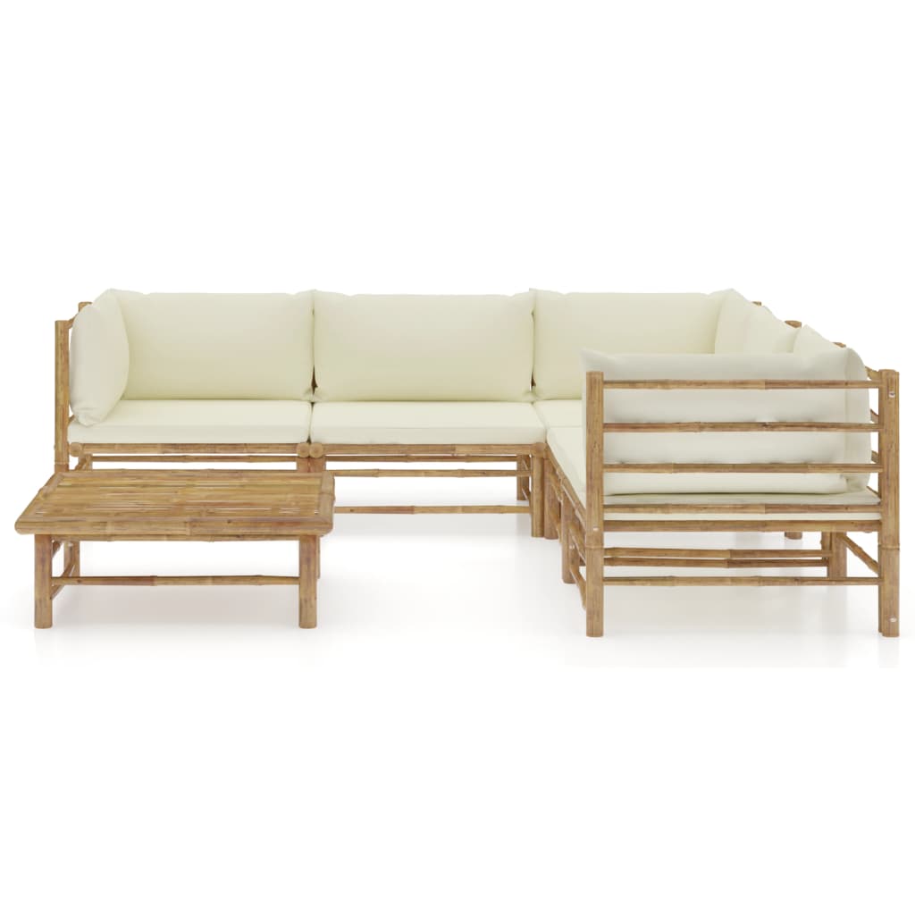 6 Piece Garden Lounge Set with Cream White Cushions Bamboo - Newstart Furniture