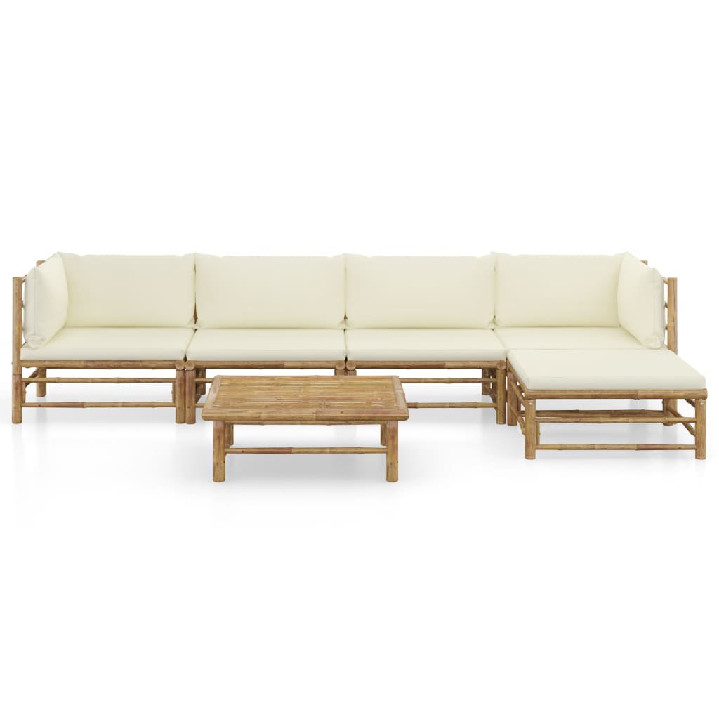 6 Piece Garden Lounge Set with Cream White Cushions Bamboo - Newstart Furniture