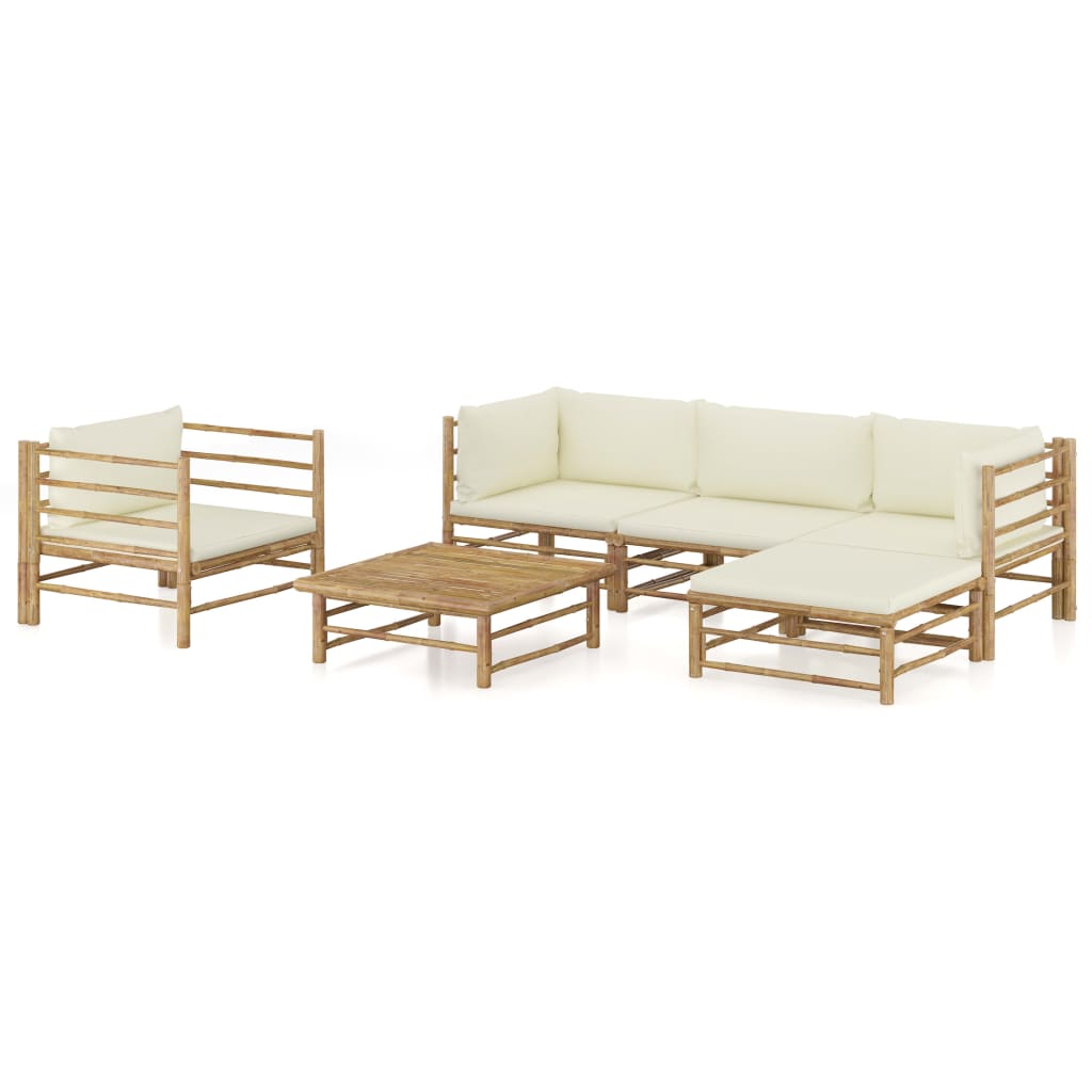 6 Piece Garden Lounge Set with Cream White Cushions Bamboo - Newstart Furniture