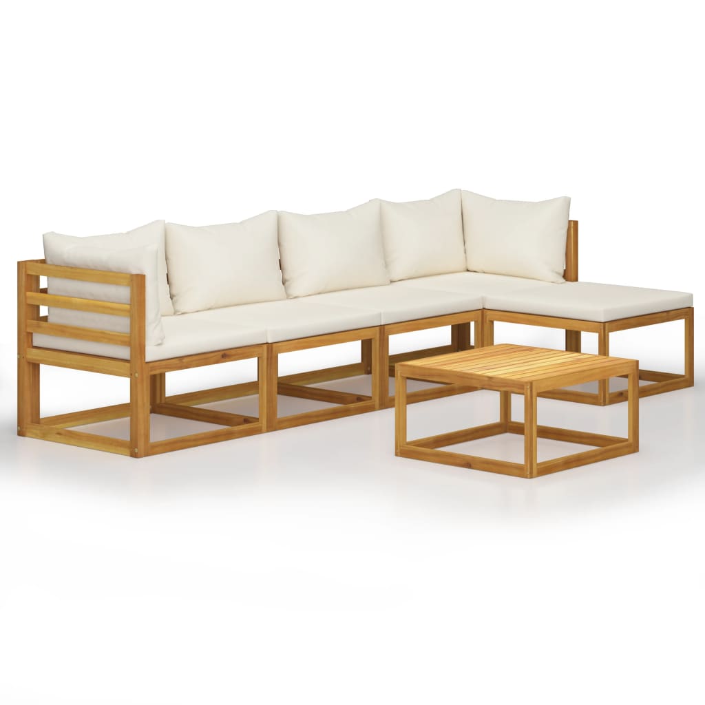 6 Piece Garden Lounge Set with Cushion Cream Solid Acacia Wood - Newstart Furniture