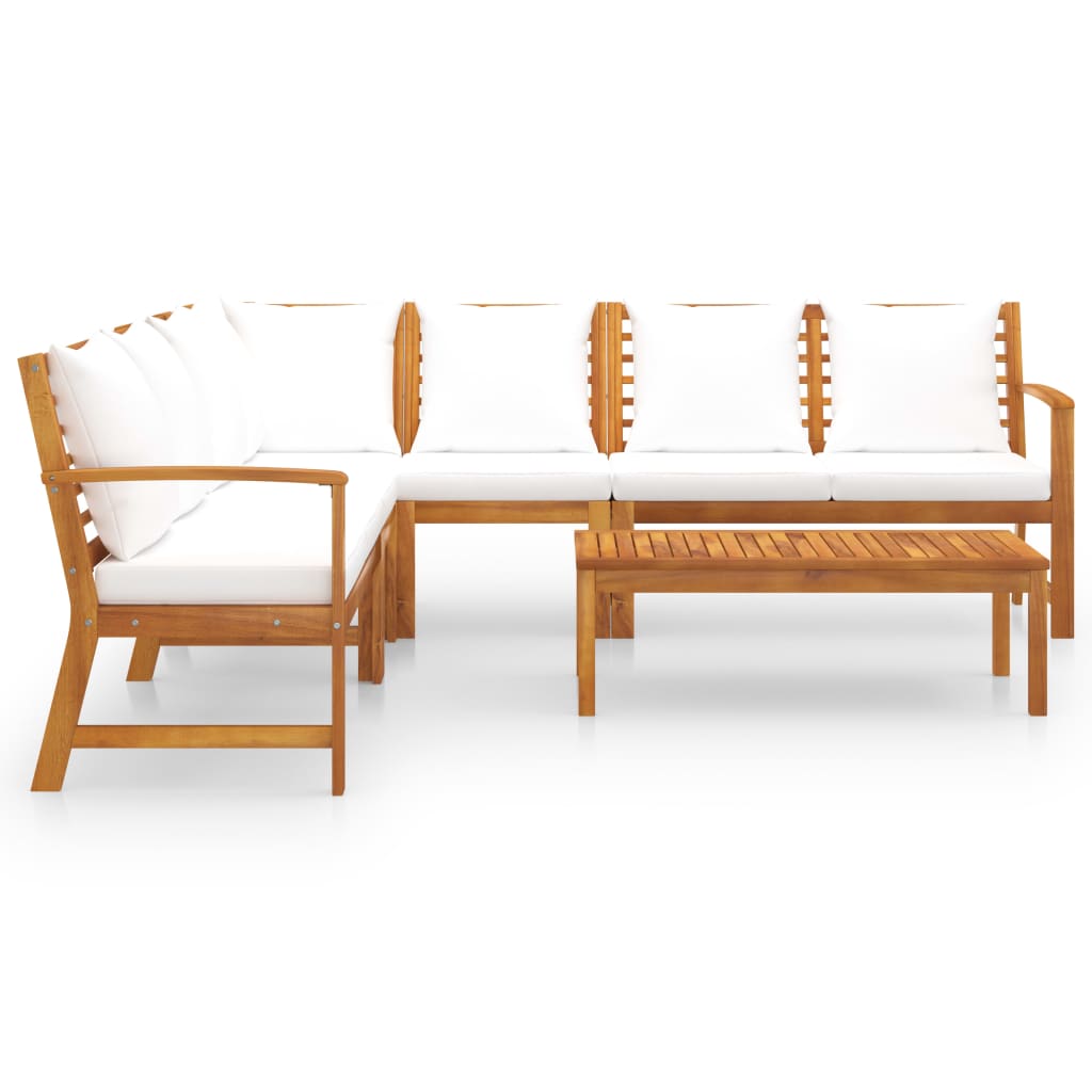 6 Piece Garden Lounge Set with Cushion Cream Solid Acacia Wood - Newstart Furniture