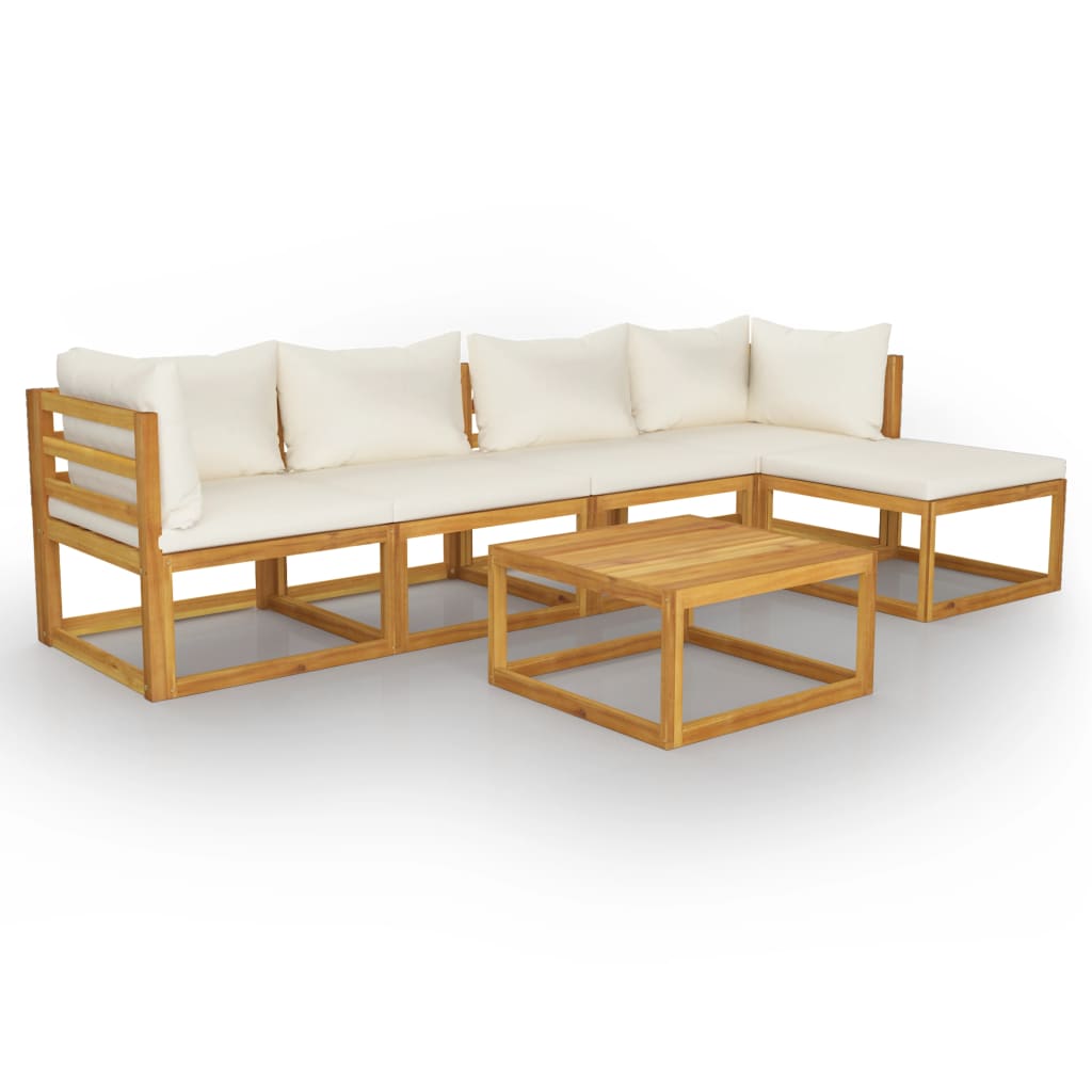 6 Piece Garden Lounge Set with Cushion Cream Solid Acacia Wood - Newstart Furniture