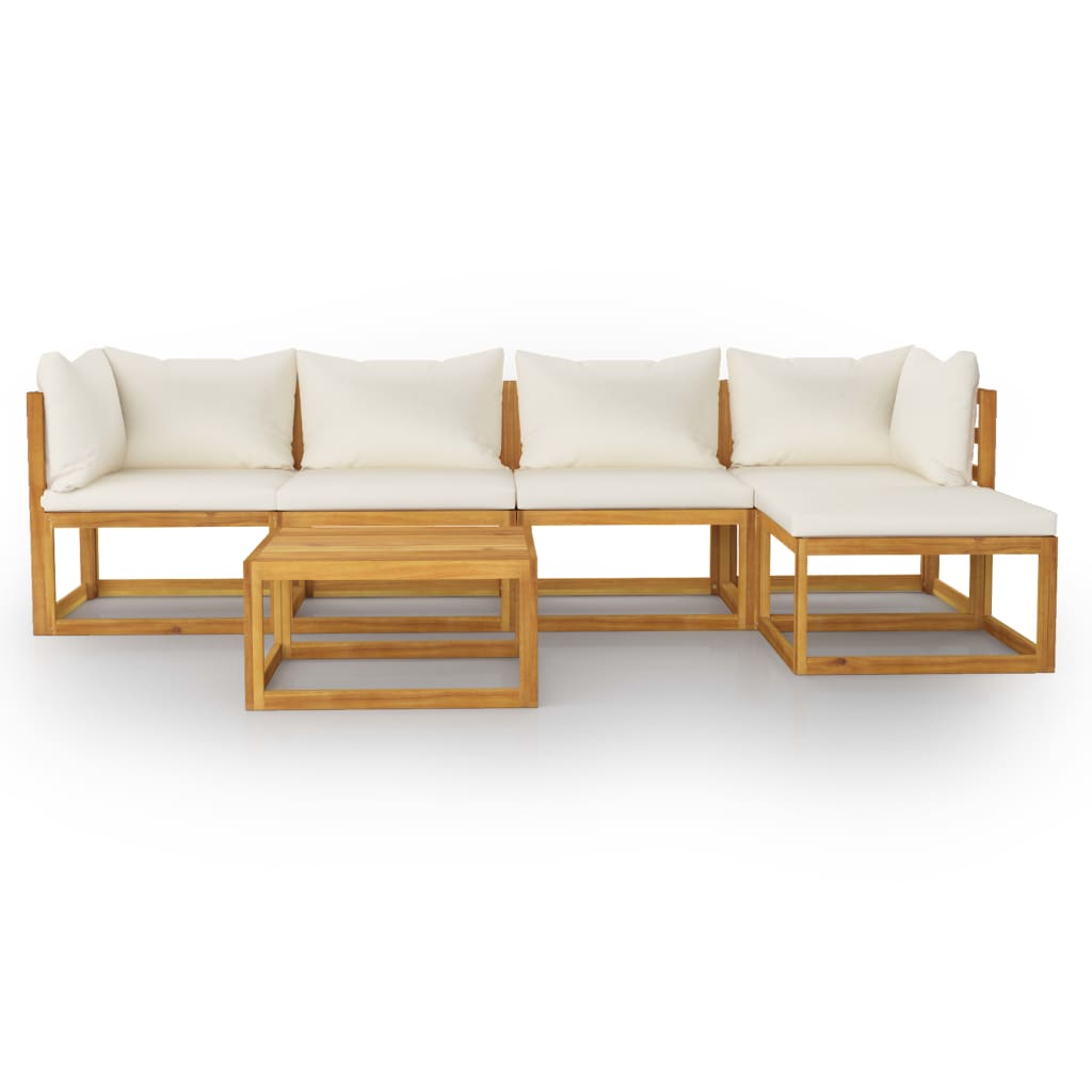 6 Piece Garden Lounge Set with Cushion Cream Solid Acacia Wood - Newstart Furniture