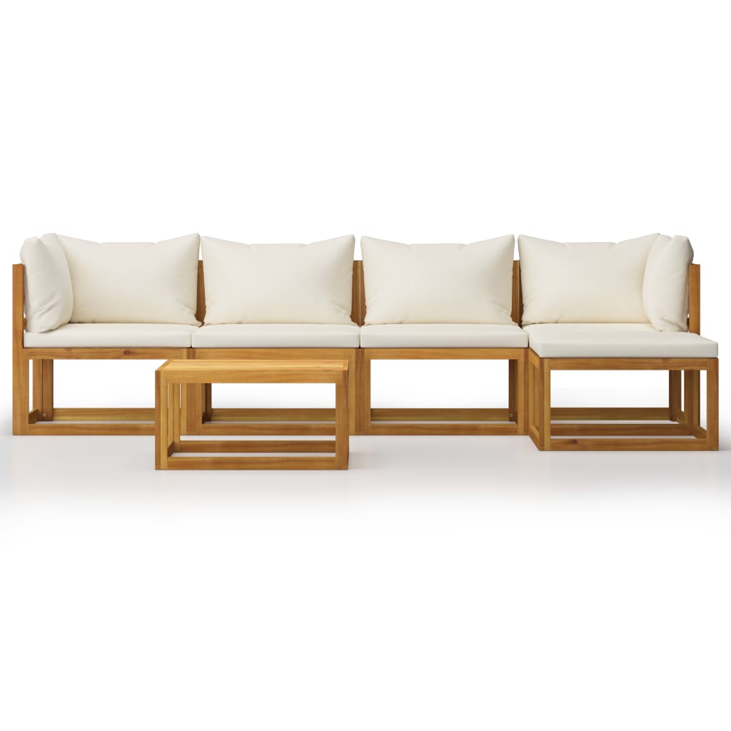 6 Piece Garden Lounge Set with Cushion Cream Solid Acacia Wood - Newstart Furniture