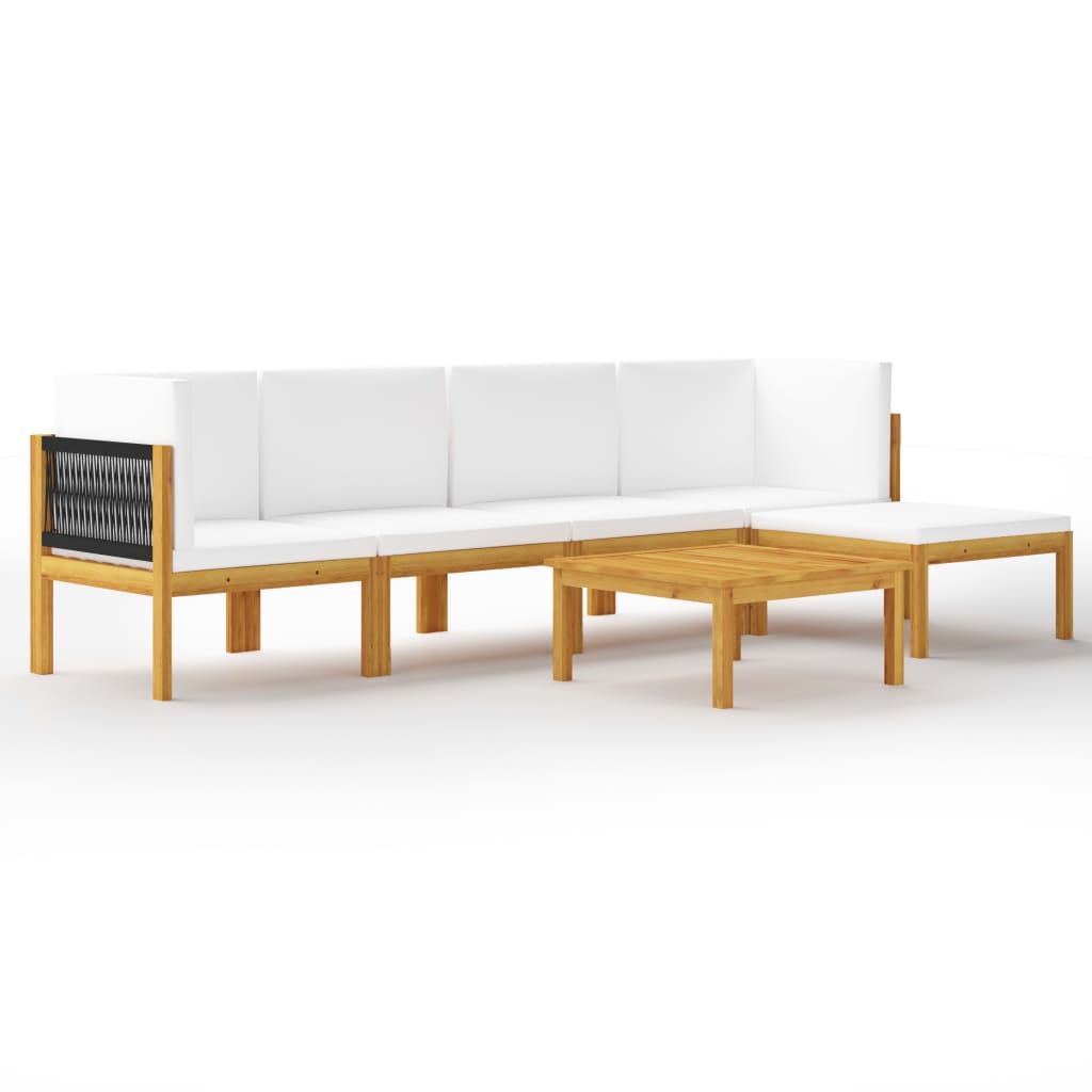 6 Piece Garden Lounge Set with Cushions Cream Solid Acacia Wood - Newstart Furniture