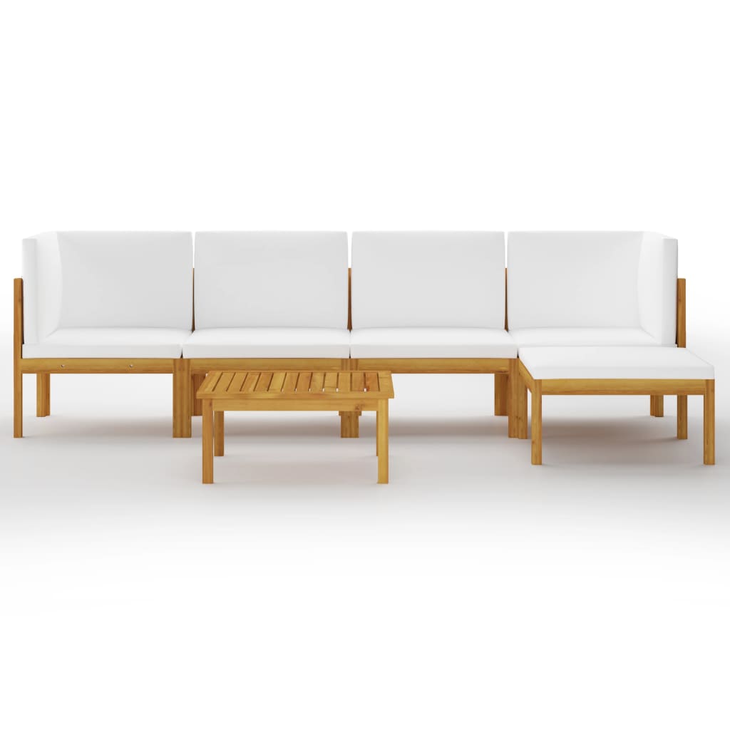 6 Piece Garden Lounge Set with Cushions Cream Solid Acacia Wood - Newstart Furniture