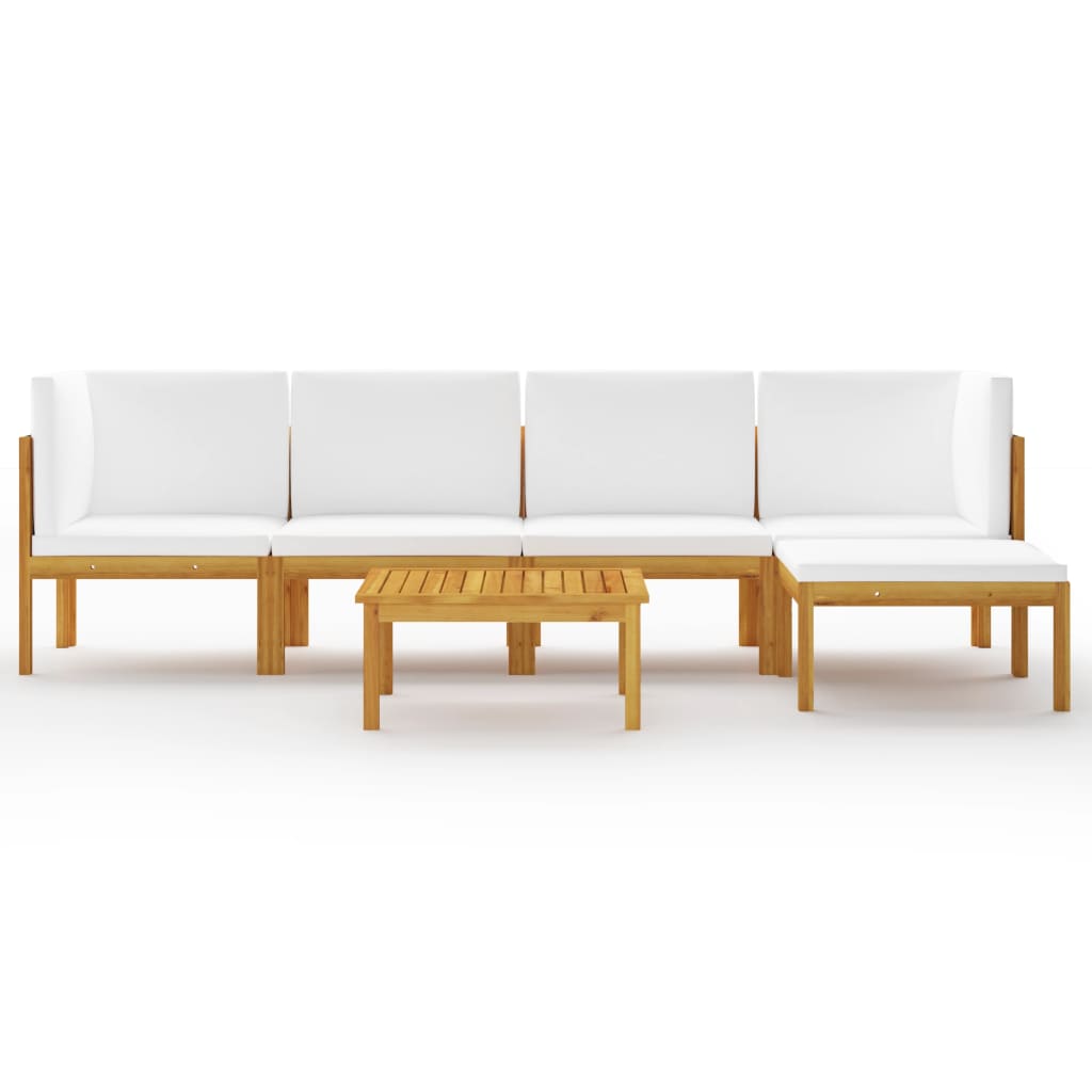 6 Piece Garden Lounge Set with Cushions Cream Solid Acacia Wood - Newstart Furniture