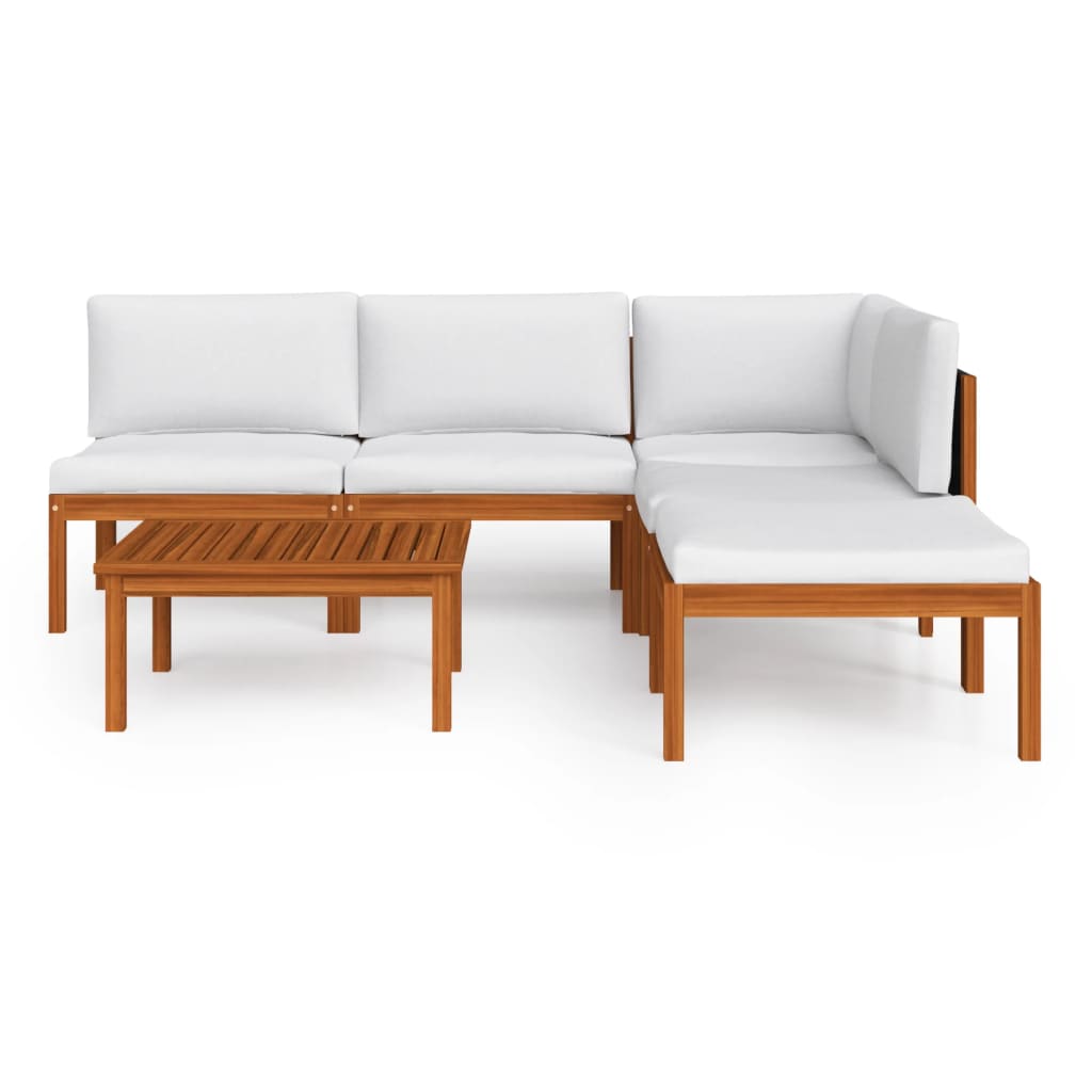 6 Piece Garden Lounge Set with Cushions Cream Solid Acacia Wood - Newstart Furniture