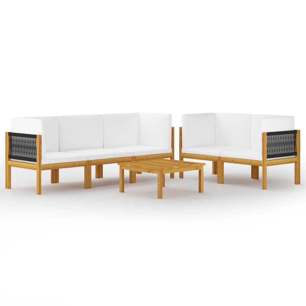 6 Piece Garden Lounge Set with Cushions Cream Solid Acacia Wood - Newstart Furniture