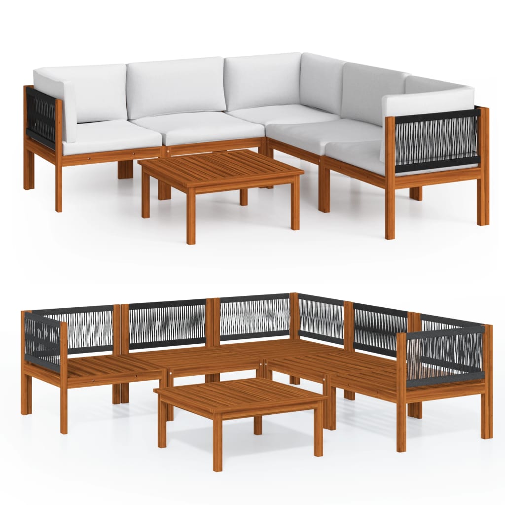 6 Piece Garden Lounge Set with Cushions Cream Solid Acacia Wood - Newstart Furniture