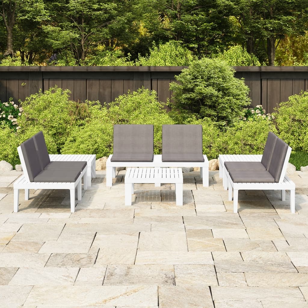 6 Piece Garden Lounge Set with Cushions Plastic White - Newstart Furniture