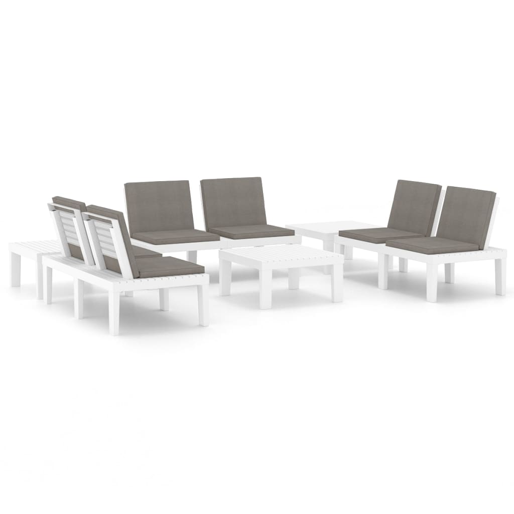 6 Piece Garden Lounge Set with Cushions Plastic White - Newstart Furniture