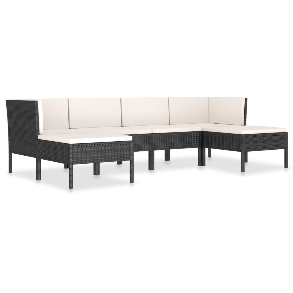 6 Piece Garden Lounge Set with Cushions Poly Rattan Black - Newstart Furniture