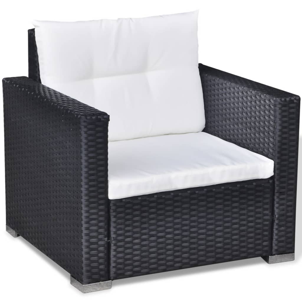 6 Piece Garden Lounge Set with Cushions Poly Rattan Black - Newstart Furniture