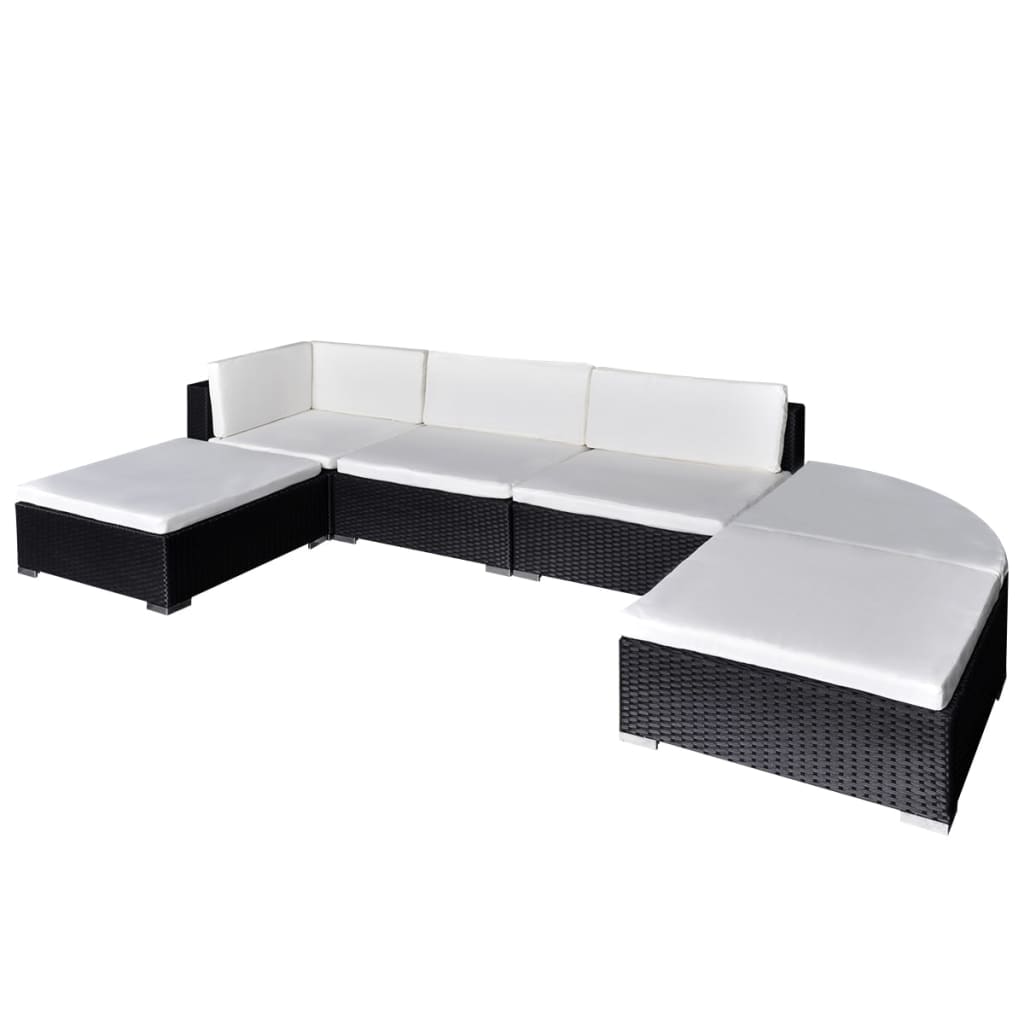 6 Piece Garden Lounge Set with Cushions Poly Rattan Black - Newstart Furniture