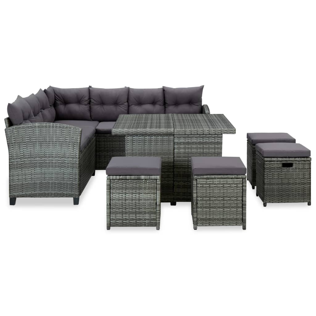 6 Piece Garden Lounge Set with Cushions Poly Rattan Black - Newstart Furniture