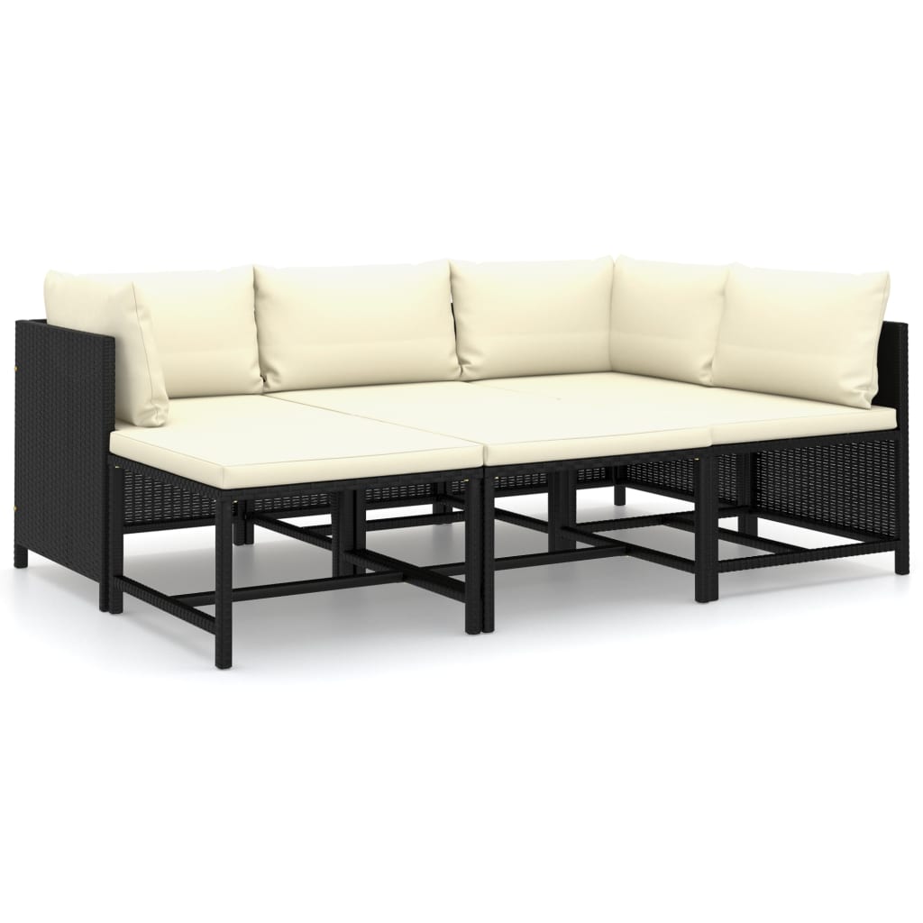 6 Piece Garden Lounge Set with Cushions Poly Rattan Black - Newstart Furniture