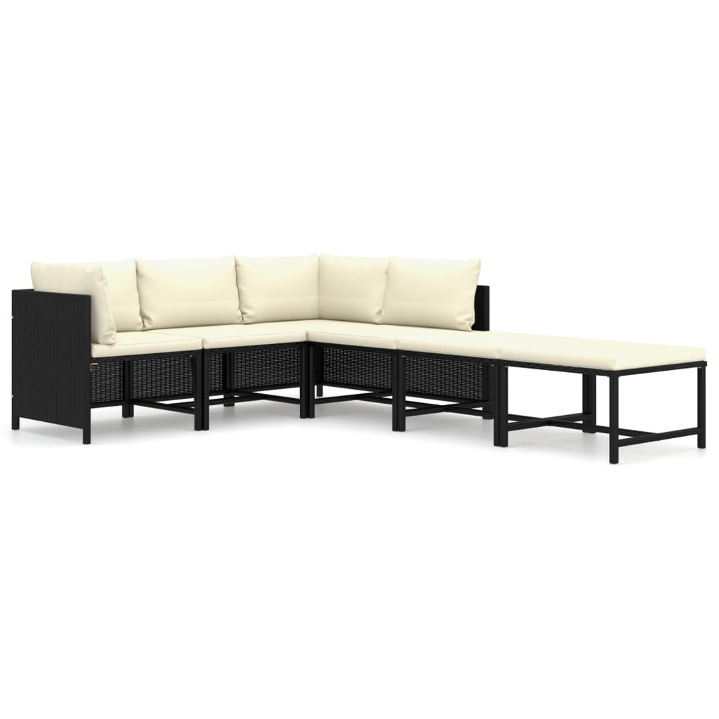 6 Piece Garden Lounge Set with Cushions Poly Rattan Black - Newstart Furniture