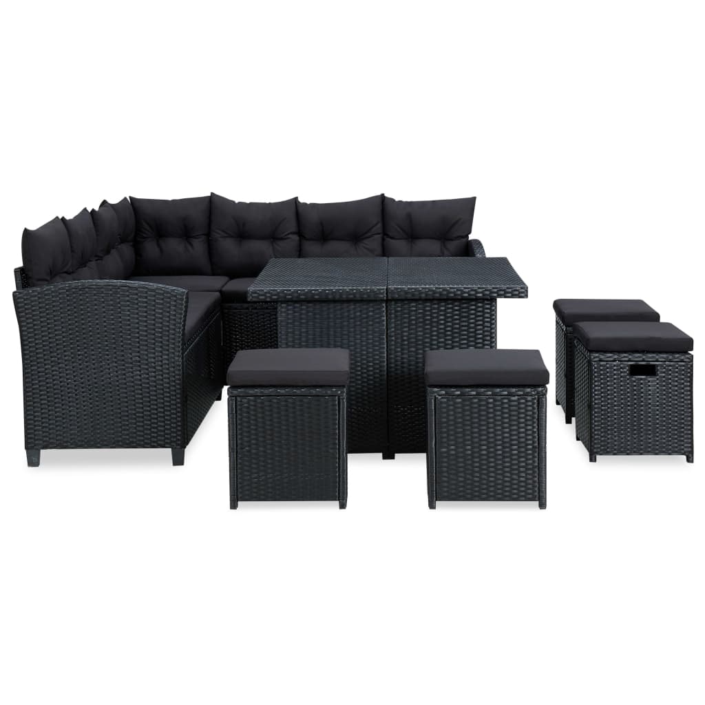 6 Piece Garden Lounge Set with Cushions Poly Rattan Black - Newstart Furniture