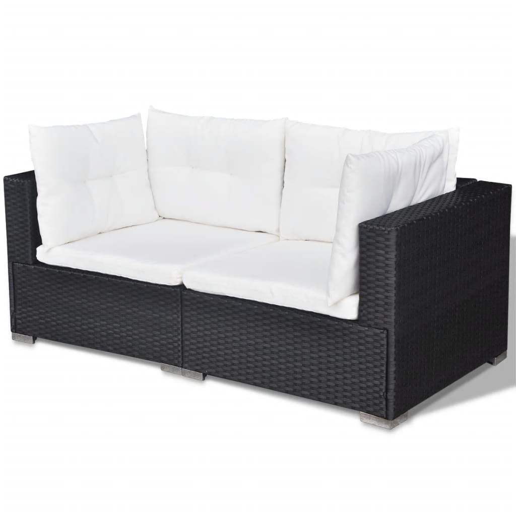 6 Piece Garden Lounge Set with Cushions Poly Rattan Black - Newstart Furniture