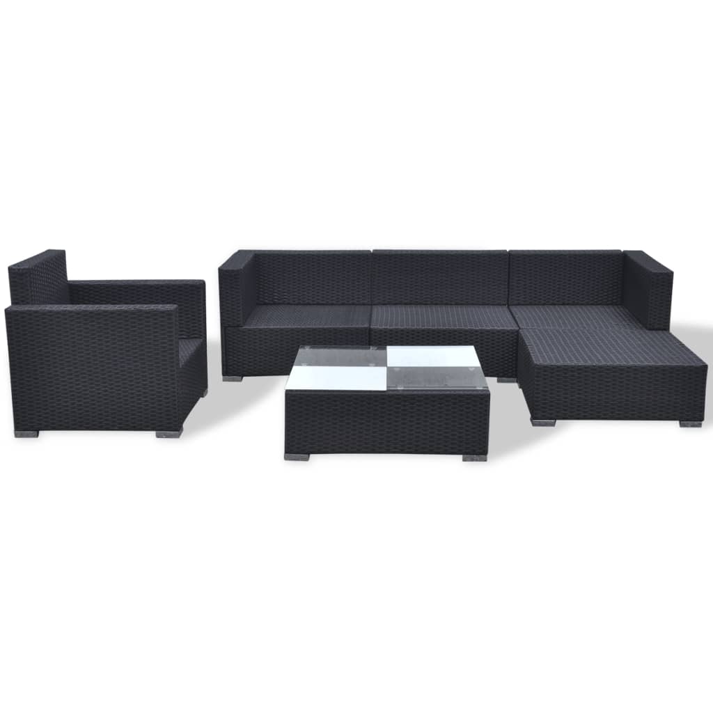 6 Piece Garden Lounge Set with Cushions Poly Rattan Black - Newstart Furniture