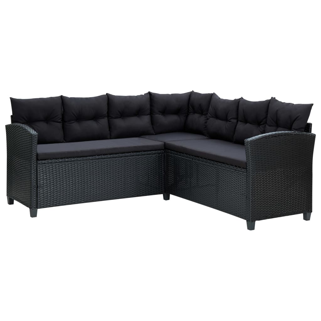 6 Piece Garden Lounge Set with Cushions Poly Rattan Black - Newstart Furniture