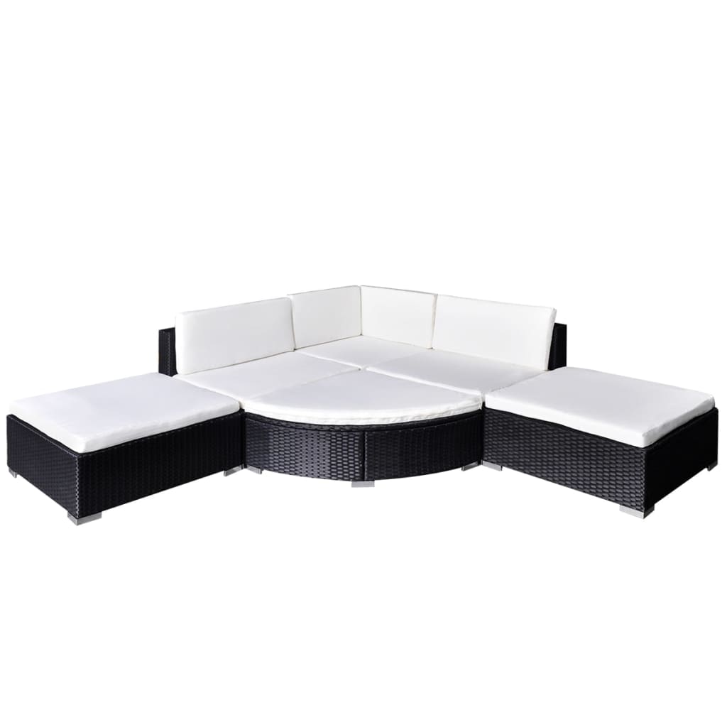 6 Piece Garden Lounge Set with Cushions Poly Rattan Black - Newstart Furniture