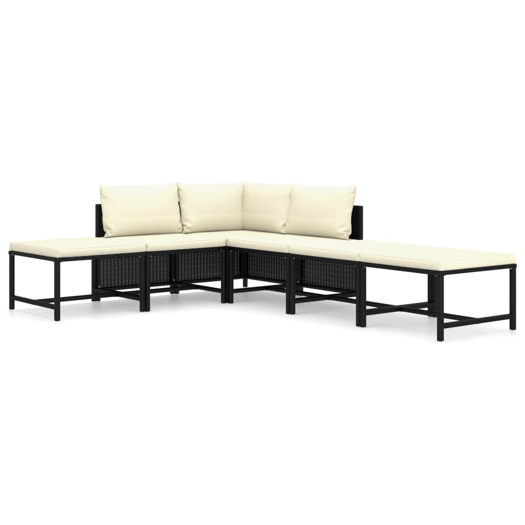 6 Piece Garden Lounge Set with Cushions Poly Rattan Black - Newstart Furniture