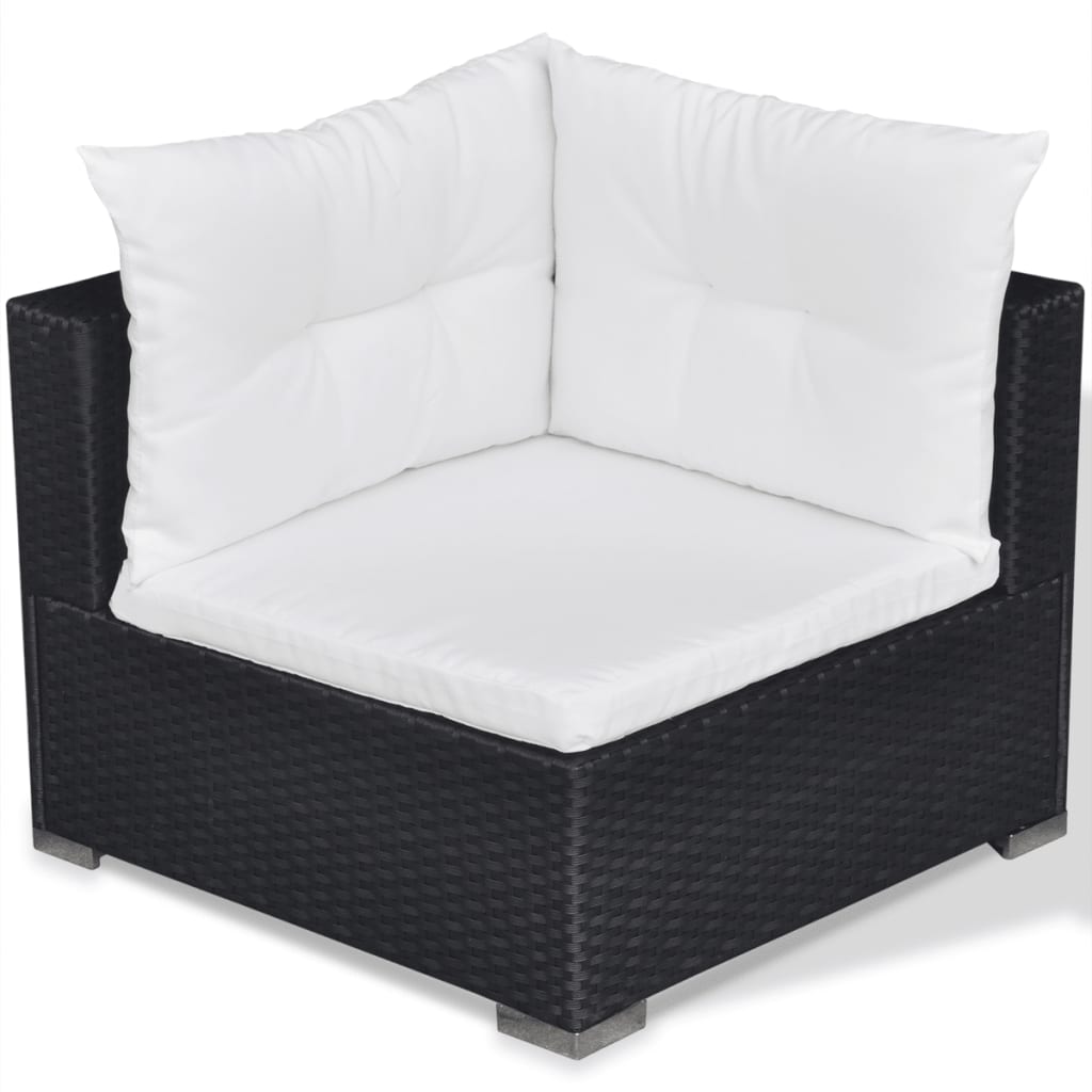 6 Piece Garden Lounge Set with Cushions Poly Rattan Black - Newstart Furniture